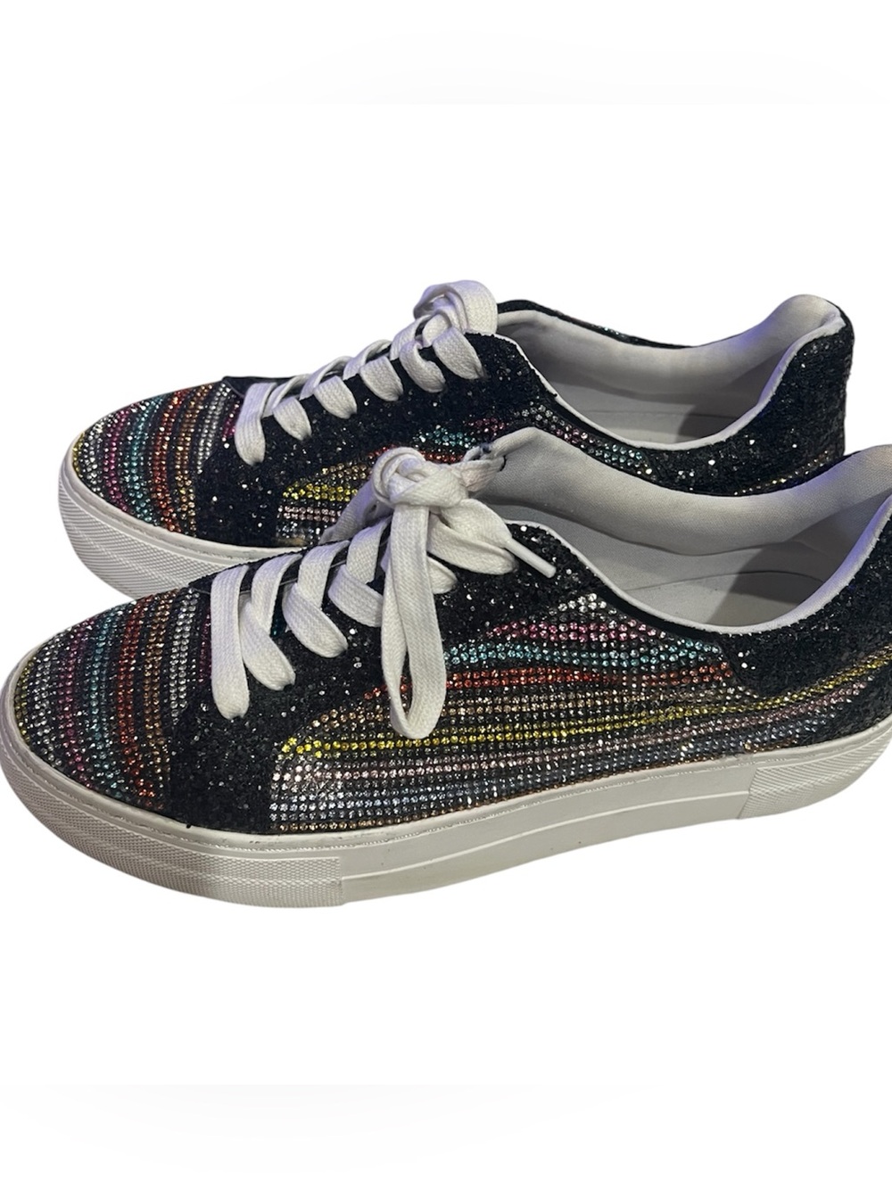 Betsey Johnson platform embellished, rainbow striped sneakers size 8M - Picture 4 of 8